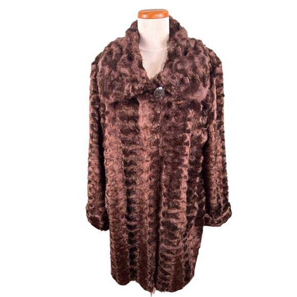 Dennis Basso Coat Women's Size Large Brown Faux Fur Lined Snow Winter Jacket - Picture 1 of 15
